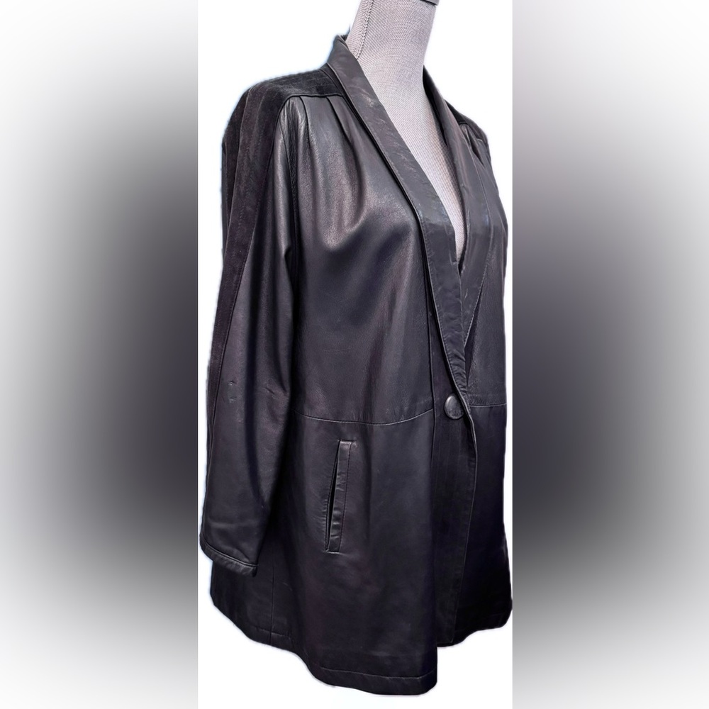 LA PELLE-FIRENZE CUSTOM MADE in Italy NAVY blue Leather & Suede Swing Coat! Ex L